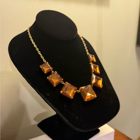 Vintage Y2K Gold Necklace w/Square Amber/Orange Stones 18” - Picture 3 of 8